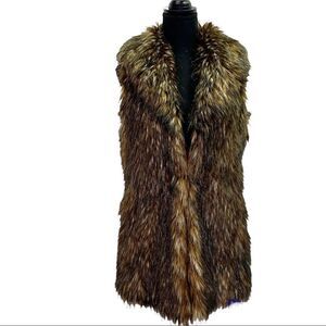 Noriko Brown faux fur long vest Sz S